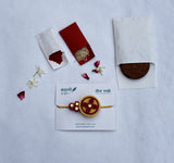 Floral Seed Paper Rakhi – Yellow & Maroon | Eco-Friendly with Roli Chawal & Coco Disc