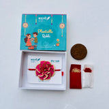 Red Golden Work Plantable Rakhi with Roli Chawal & Coco Disc
