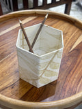 Handmade Paper hexagon Leaf Printed Pen Holder