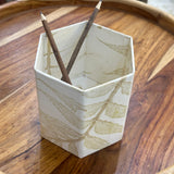 Handmade Paper hexagon Leaf Printed Pen Holder