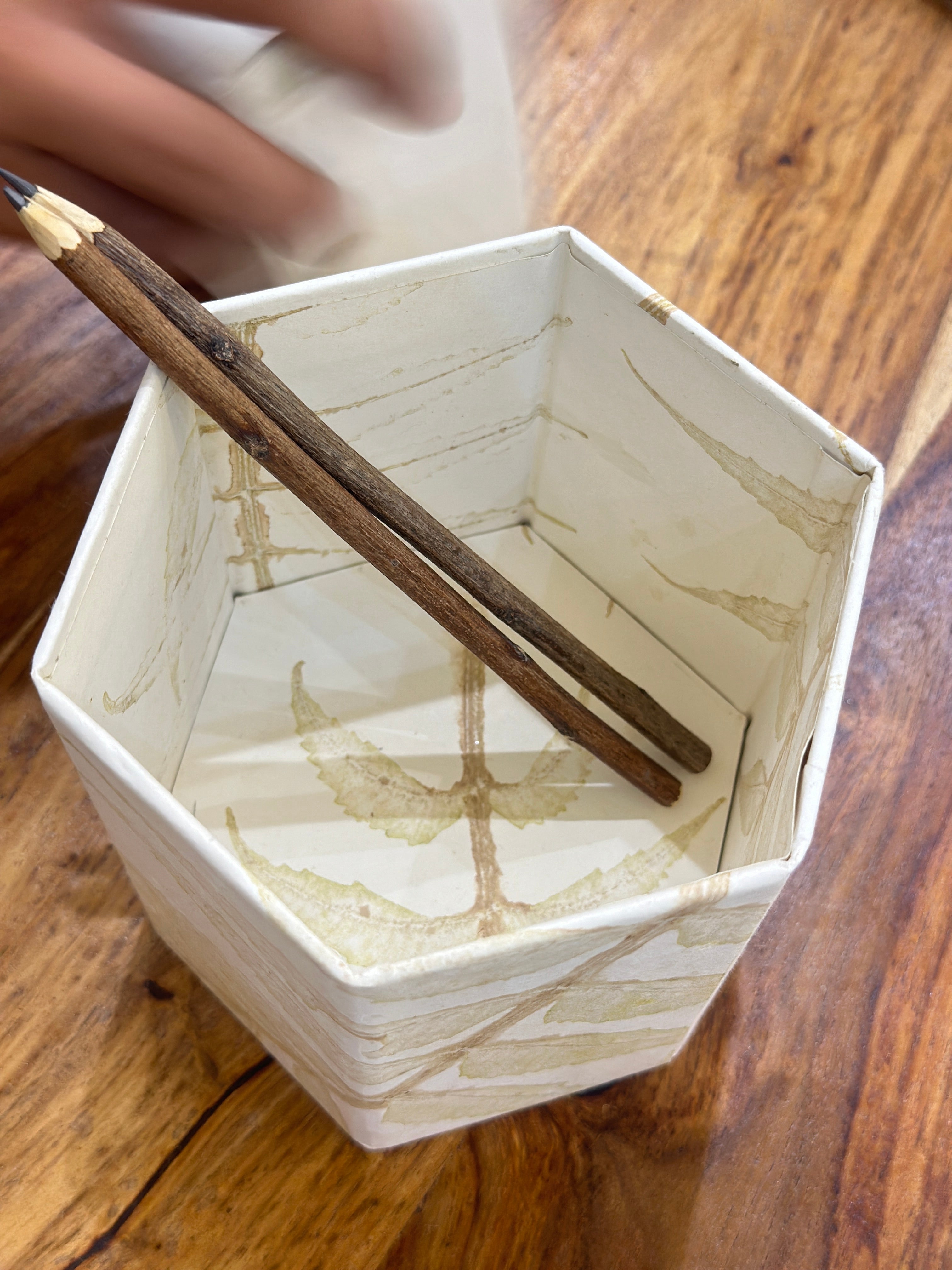 Handmade Paper hexagon Leaf Printed Pen Holder